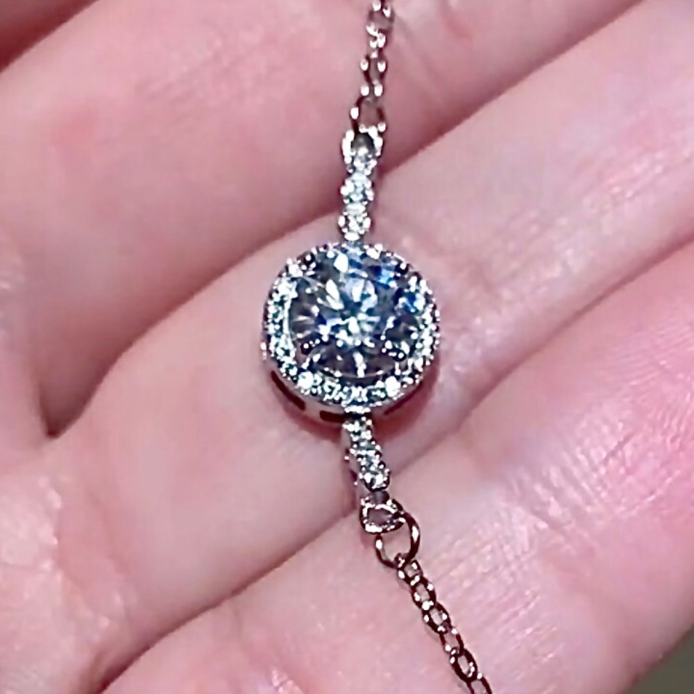 Moissanite Bracelet 1 CT Center Stone 925 Sterling Silver Platinum Plated Chain - Picture 7 of 14